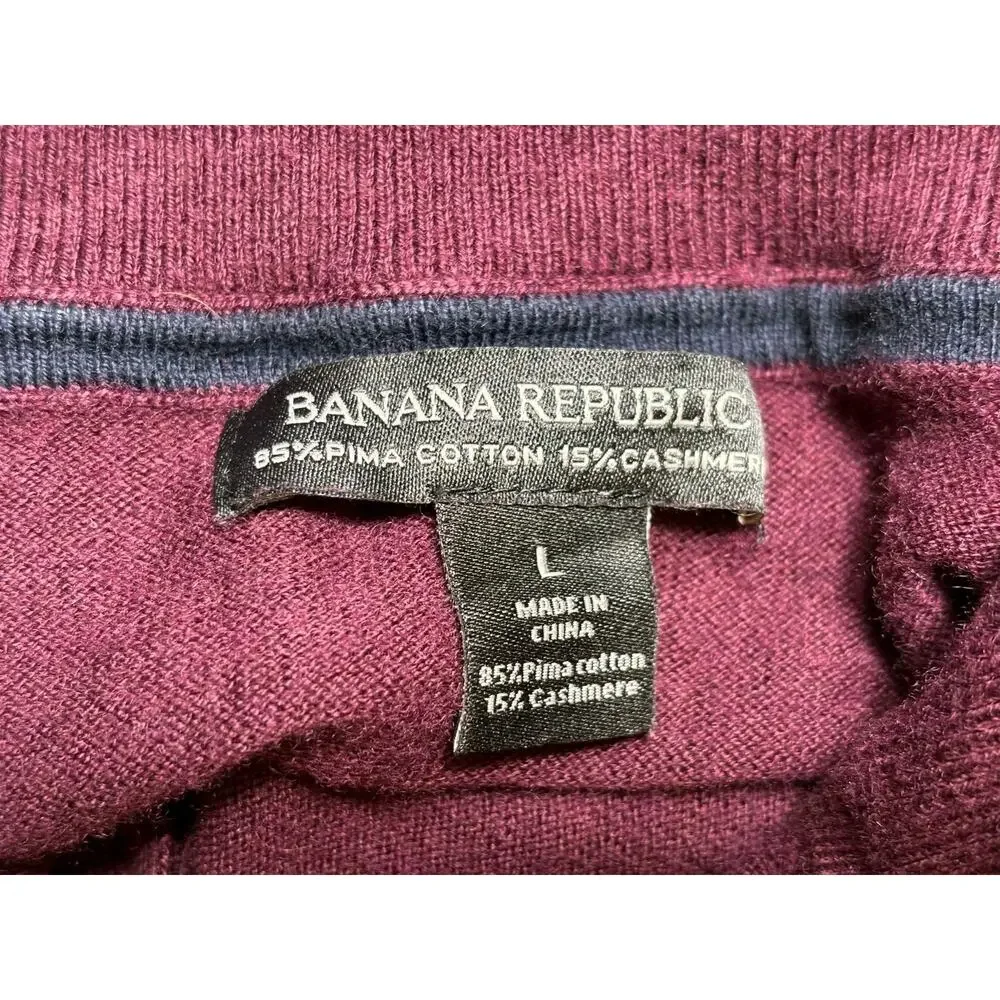 Banana Republic Sweater Men's Size L Burgundy 1/4 Zip Pima Cotton Cashmere